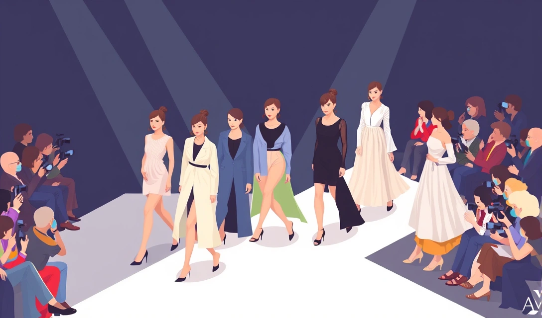 Fashion runway show with models presenting a new collection to an audience
